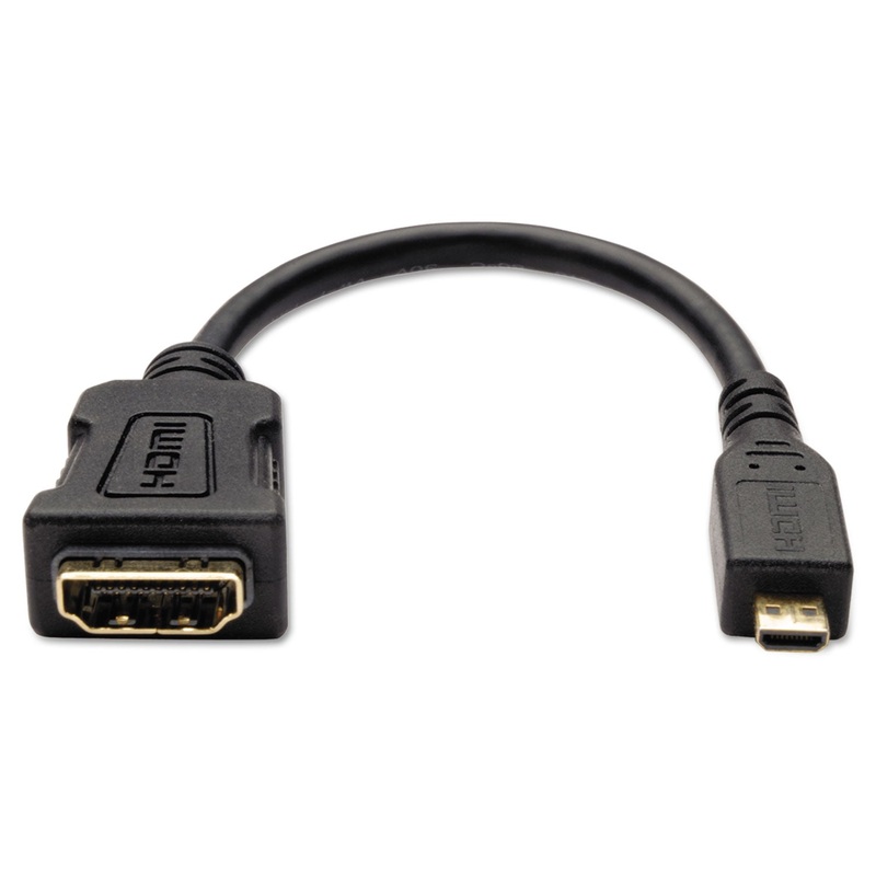 MICRO HDMI TO HDMI ADAPTER, 1920 X 1200/1080P, (TYPE D M/F), 6″, BLACK