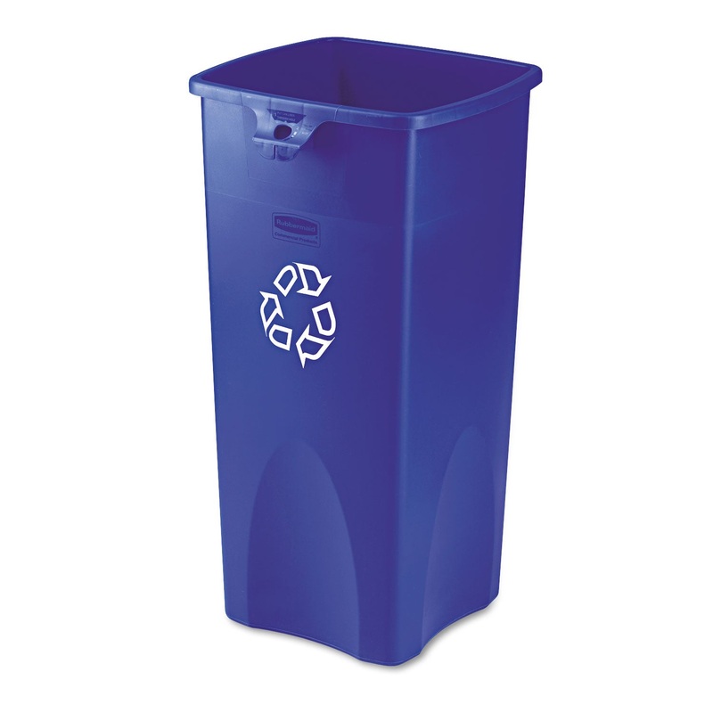 RECYCLED UNTOUCHABLE SQUARE RECYCLING CONTAINER, PLASTIC, 23 GAL, BLUE