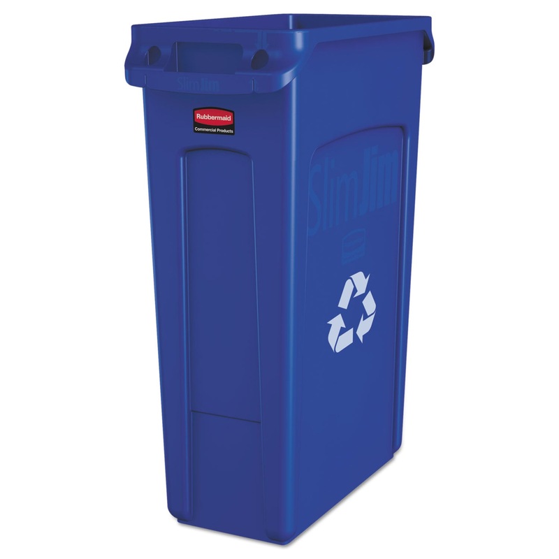 SLIM JIM RECYCLING CONTAINER WITH VENTING CHANNELS, PLASTIC, 23 GAL, BLUE