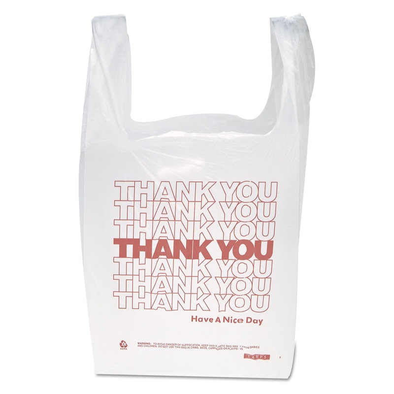“THANK YOU” HANDLED T-SHIRT BAG, 0.167 BBL, 12.5 MICRONS, 11.5″ X 21″, WHITE, 900/CARTON