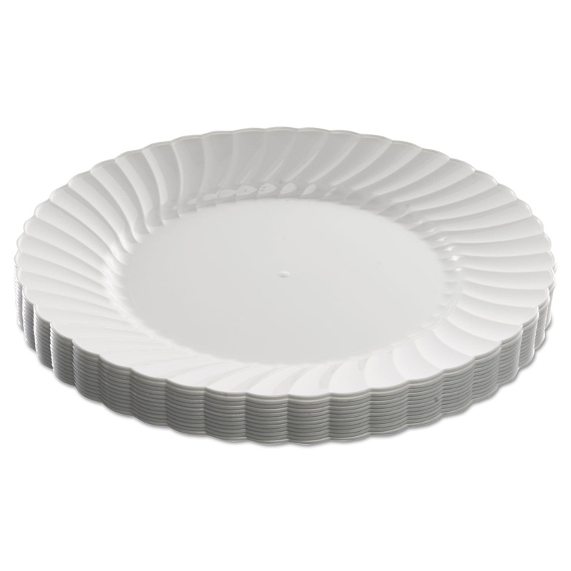 Classicware Plastic Dinnerware Plates, 9″ Dia, White, 12/pack