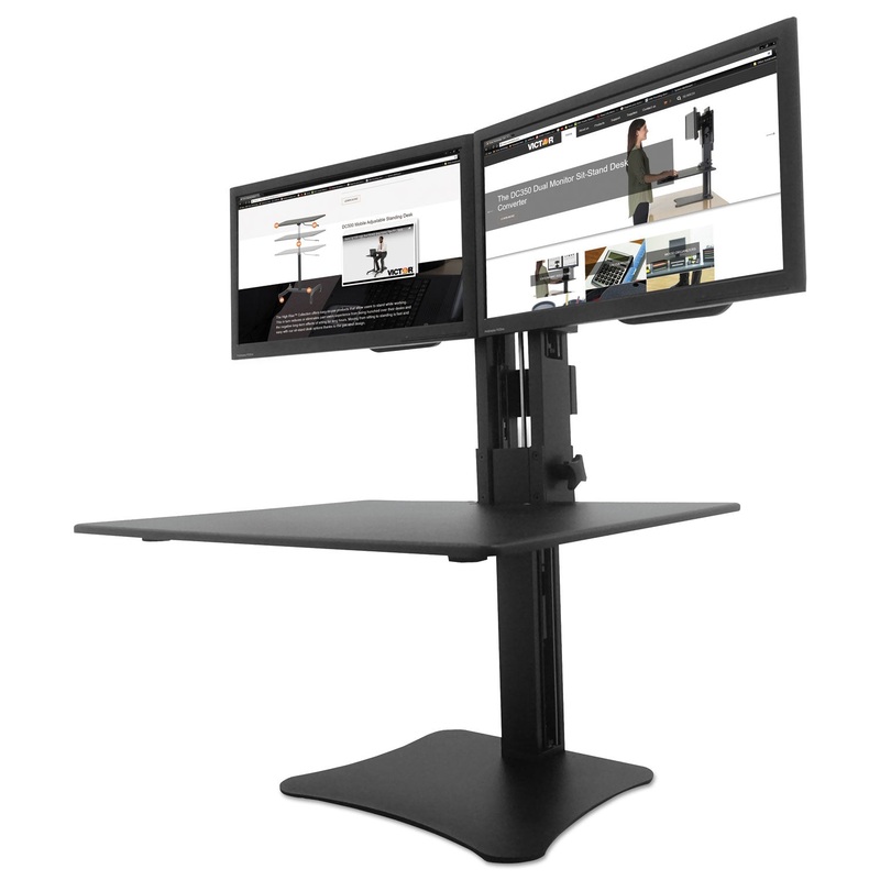 HIGH RISE DUAL MONITOR STANDING DESK WORKSTATION, 28W X 23D X 15.5H, BLACK