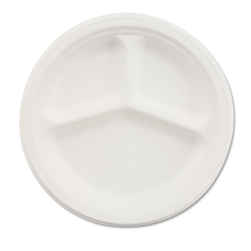 Paper Dinnerware, 3-Comp Plate, 9 1/4″ Dia, White, 500/carton