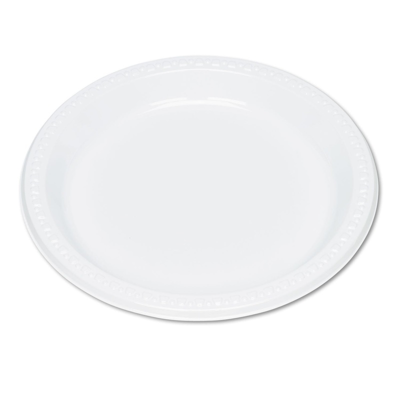 Plastic Dinnerware, Plates, 9″ Dia, White, 125/pack