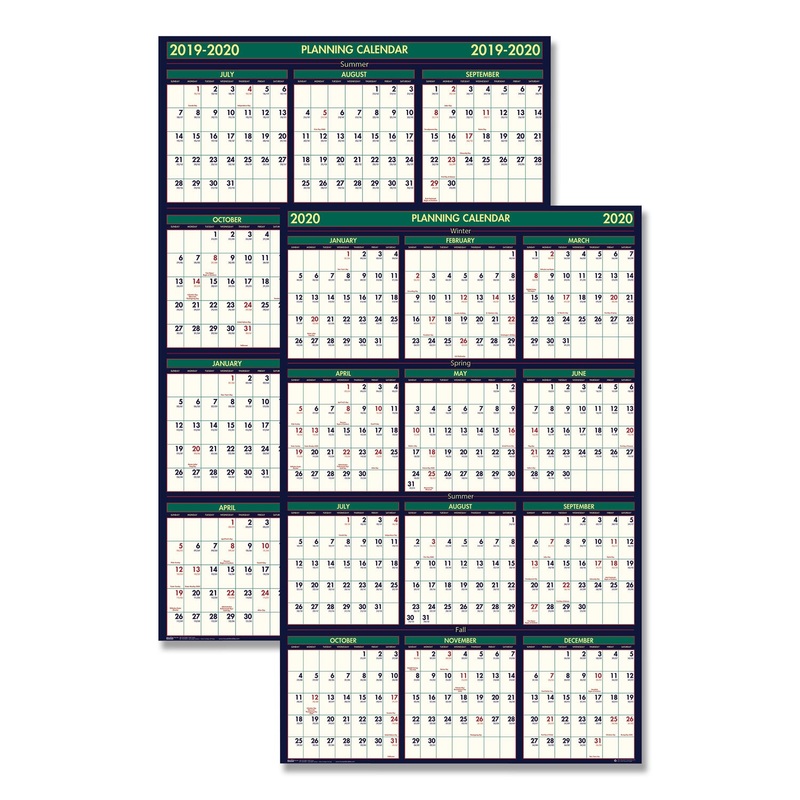 RECYCLED 4 SEASONS REVERSIBLE BUSINESS/ACADEMIC CALENDAR, 24 X 37, 2019-2020