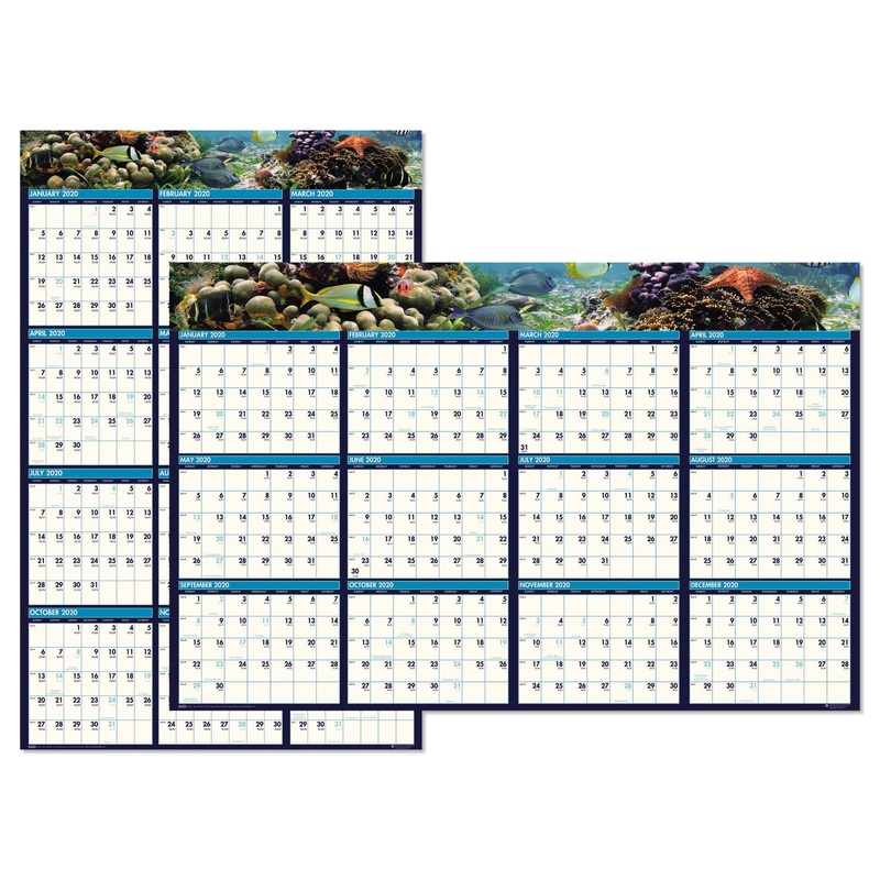 RECYCLED EARTHSCAPES SEA LIFE SCENES REVERSIBLE WALL CALENDAR, 24 X 37, 2020