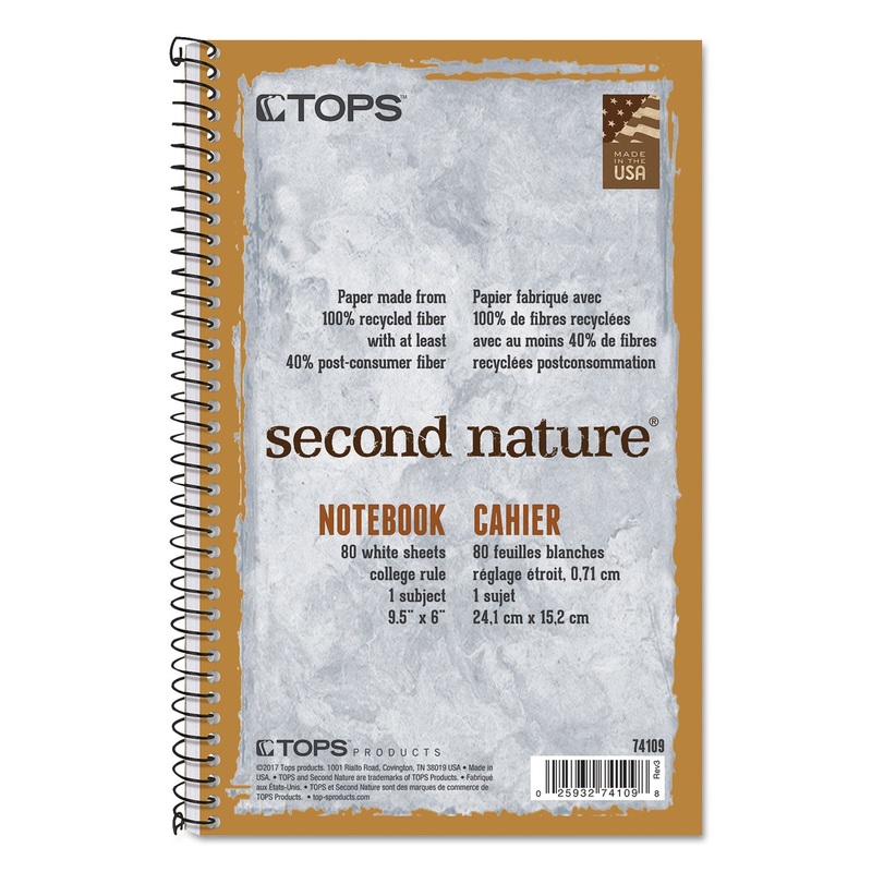 SECOND NATURE SINGLE SUBJECT WIREBOUND NOTEBOOKS, 1 SUBJECT, MEDIUM/COLLEGE RULE, LIGHT BLUE COVER, 9.5 X 6, 80 SHEETS