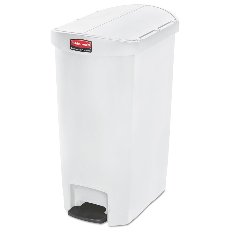 Slim Jim Resin Step-On Container, End Step Style, 13 Gal, White