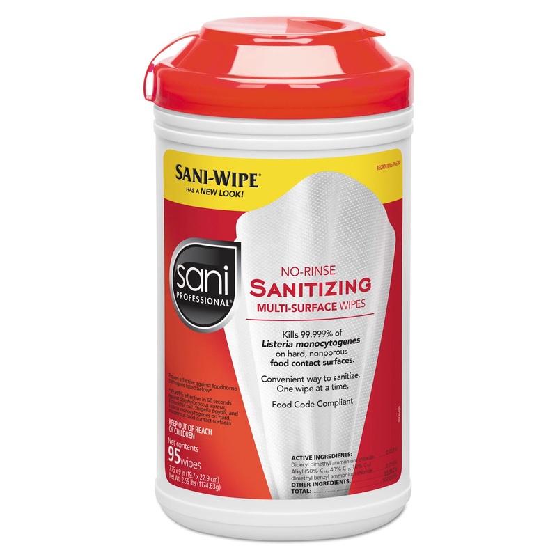 NO-RINSE SANITIZING MULTI-SURFACE WIPES, WHITE, 95/CONTAINER, 6/CARTON