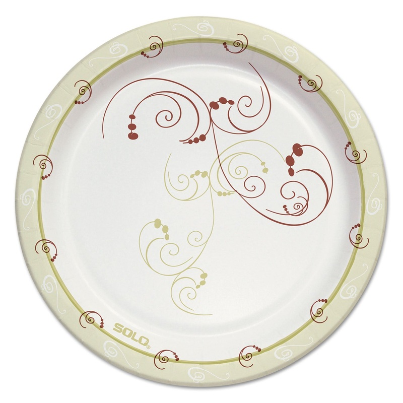 Symphony Mdmwgt Paper Dinnerware, Plate, 7″, Rnd, Wh/bg/rd, 125/pk, 8 Pk/ct