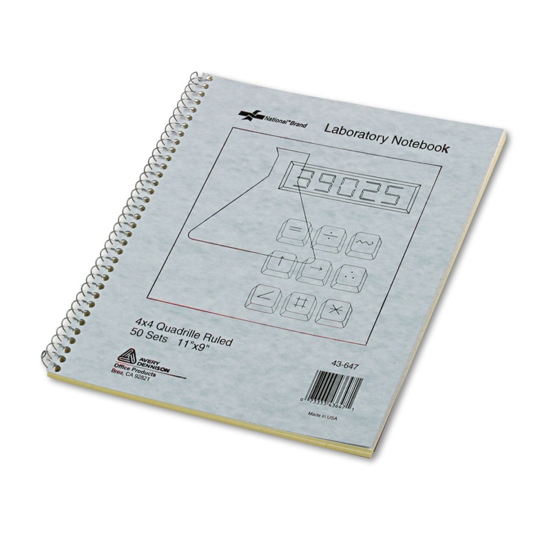 DUPLICATE LABORATORY NOTEBOOKS, 4 SQ/IN QUADRILLE RULE, 11 X 9, ASSORTED SHEET COLORS, 100 SHEETS