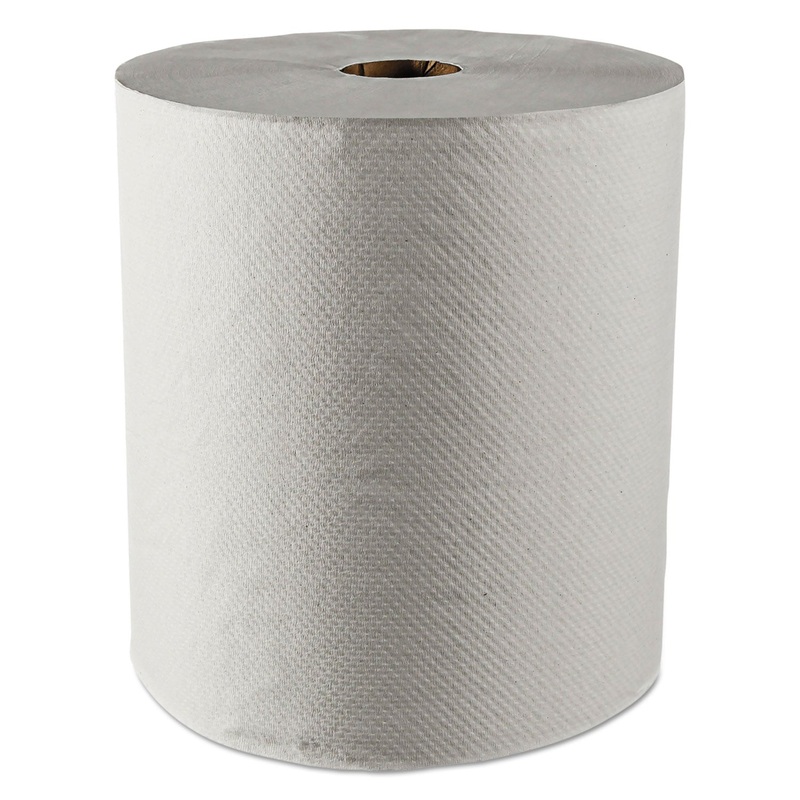ESSENTIAL 100% RECYCLED FIBER HARD ROLL TOWEL, 1.5″ CORE,WHITE,8″ X 800FT, 12/CT