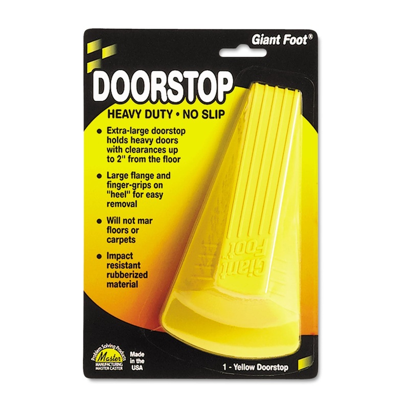 GIANT FOOT DOORSTOP, NO-SLIP RUBBER WEDGE, 3.5W X 6.75D X 2H, SAFETY YELLOW