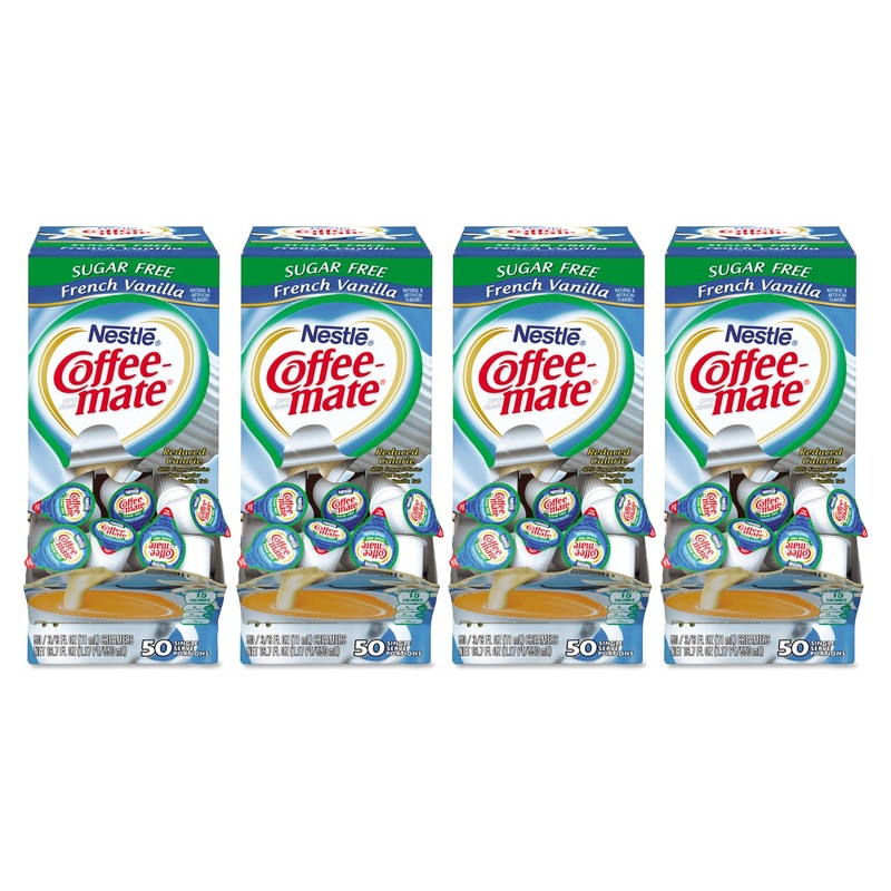 LIQUID COFFEE CREAMER, SUGAR-FREE FRENCH VANILLA, 0.38 OZ MINI CUPS, 50/BOX, 4 BOXES/CARTON, 200 TOTAL/CARTON