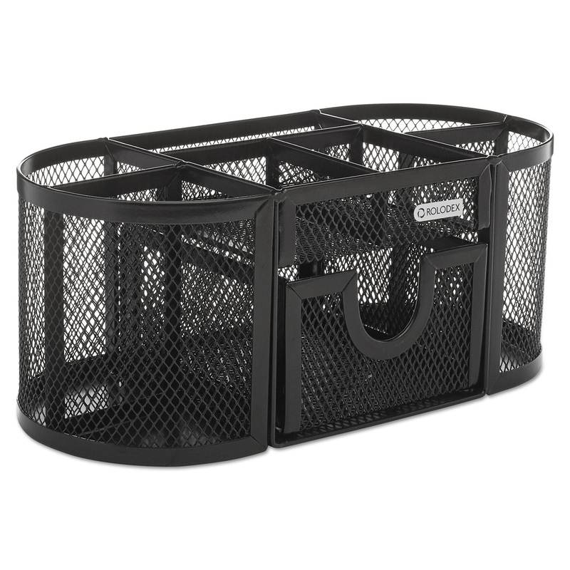 Mesh Pencil Cup Organizer, Four Compartments, Steel, 9 1/3 X 4 1/2 X 4, Black