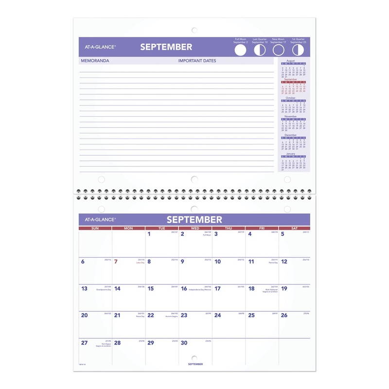 Wirebound Monthly Desk/wall Calendar  11 X 8  White Sheets  16-Month (sept To Dec): 2021 To 2022