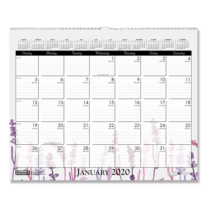 100% RECYCLED WILD FLOWER WALL CALENDAR, 15 X 12, WILD FLOWERS, 2020