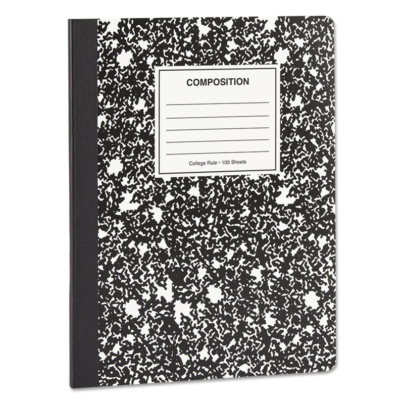 COMPOSITION BOOK, MEDIUM/COLLEGE RULE, BLACK MARBLE COVER, 9.75 X 7.5, 100 SHEETS