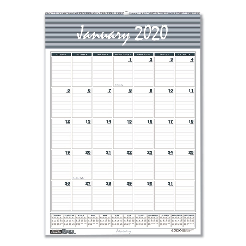RECYCLED BAR HARBOR WIREBOUND MONTHLY WALL CALENDAR, 15 1/2 X 22, 2020