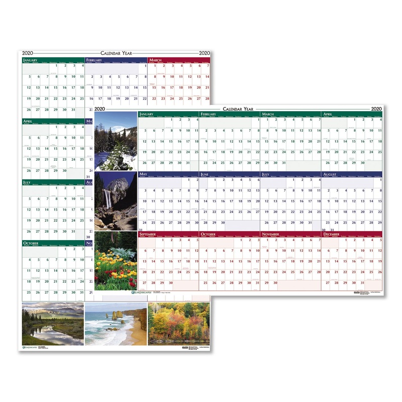 RECYCLED EARTHSCAPES NATURE SCENE REVERSIBLE YEARLY WALL CALENDAR, 32 X 48, 2020