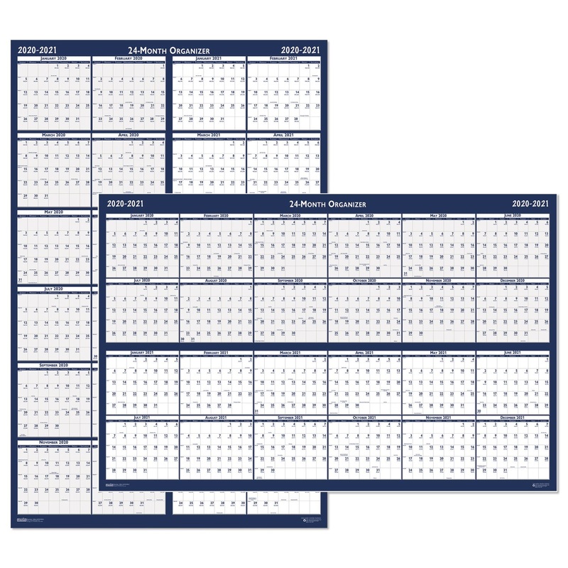 REVERSIBLE/ERASABLE 2 YEAR WALL CALENDAR, 24 X 37, BLUE, 2020-2021