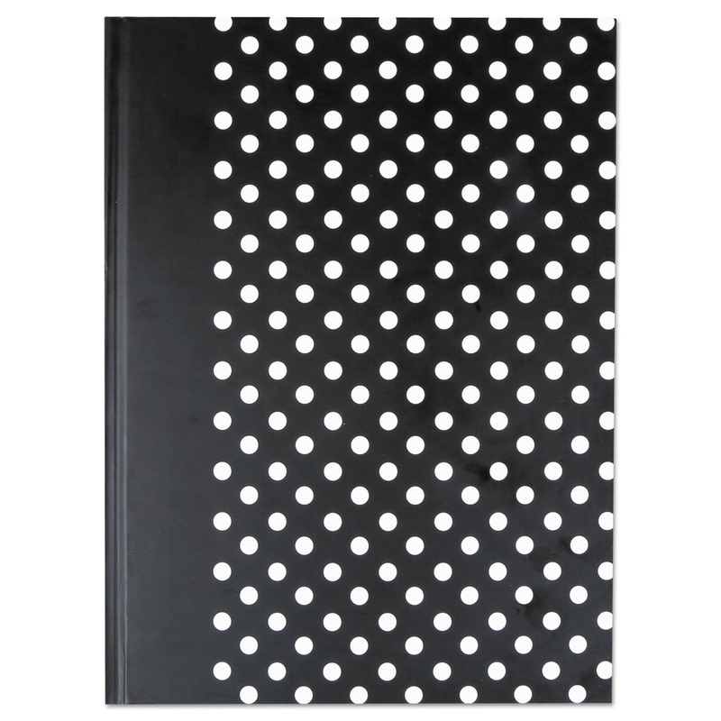 CASEBOUND HARDCOVER NOTEBOOK, WIDE/LEGAL RULE, BLACK/WHITE DOTS, 10.25 X 7.68, 150 SHEETS