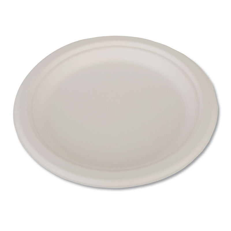 Champware Heavyweight Bagasse Dinnerware, Plate, 9″, White, 500/carton
