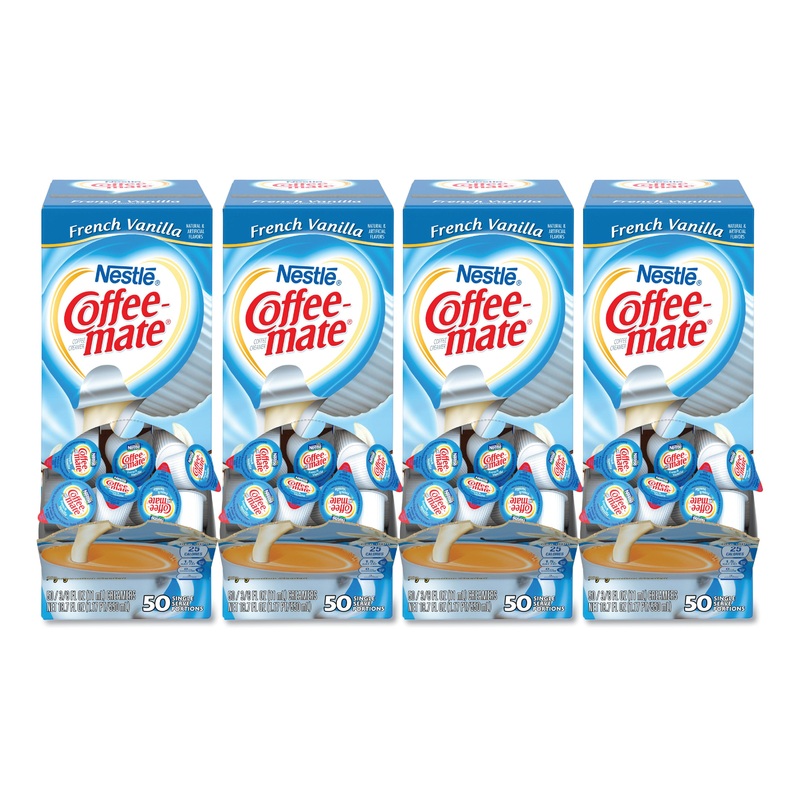 LIQUID COFFEE CREAMER, FRENCH VANILLA, 0.38 OZ MINI CUPS, 50/BOX, 4 BOXES/CARTON, 200 TOTAL/CARTON