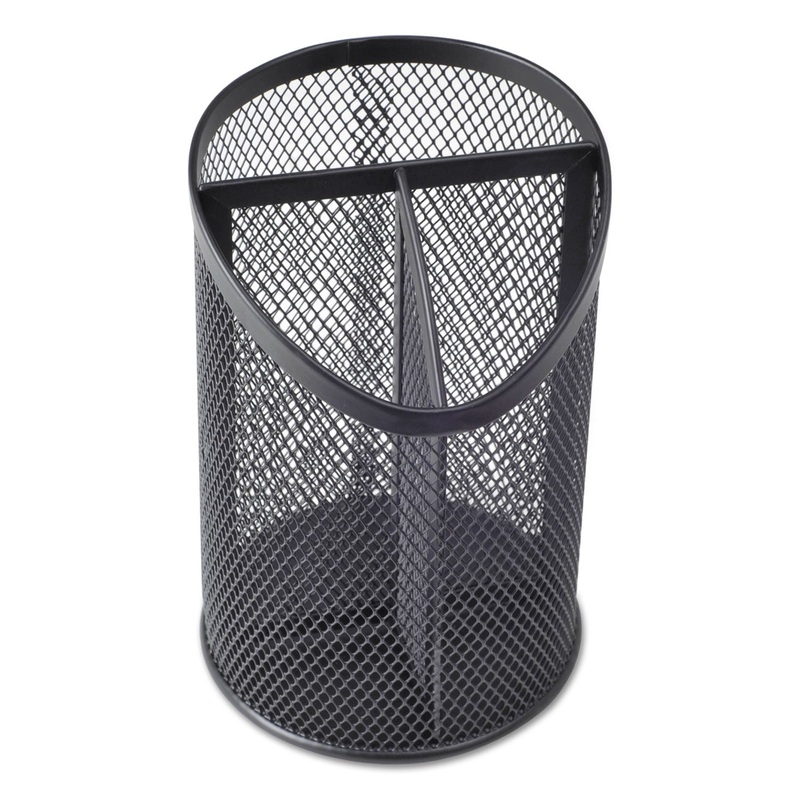 Metal Mesh 3-Compartment Pencil Cup, 4 1/8″ Dia, 6″h, Black