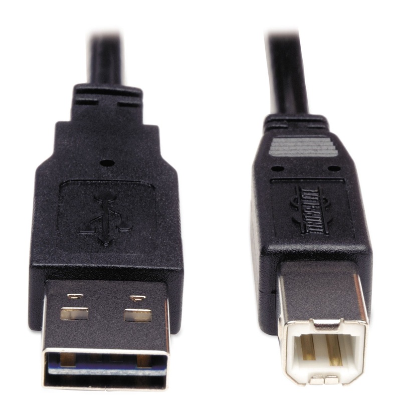 UNIVERSAL REVERSIBLE USB 2.0 CABLE, REVERSIBLE A TO B (M/M), 6 FT., BLACK
