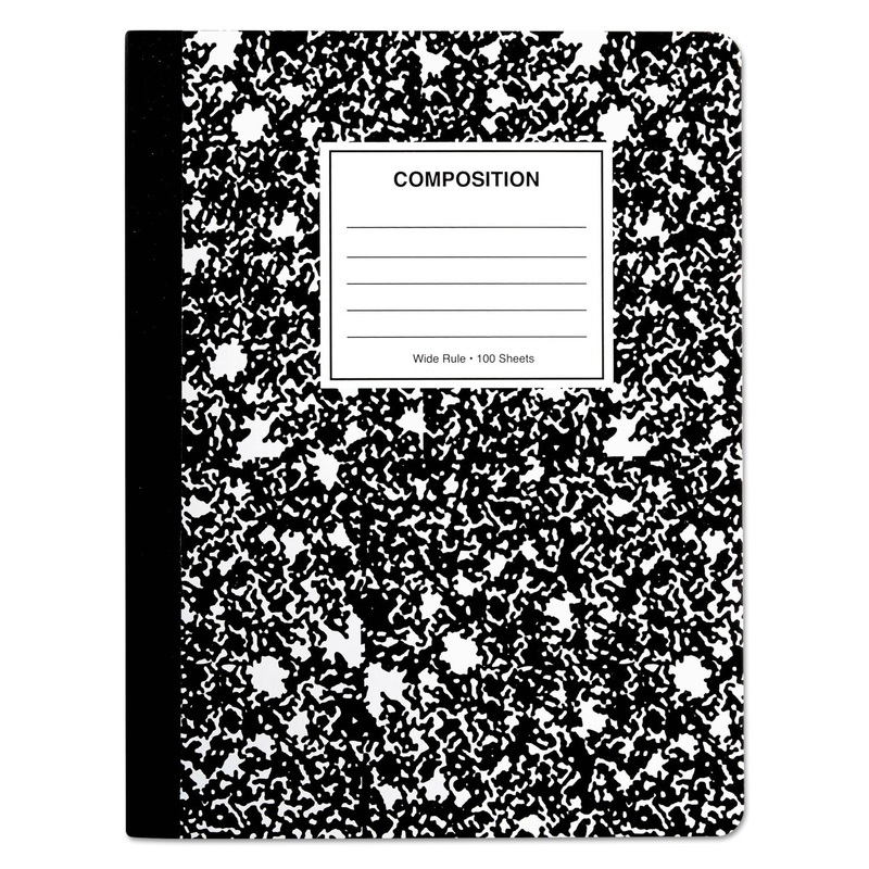COMPOSITION BOOK, WIDE/LEGAL RULE, BLACK MARBLE COVER, 9.75 X 7.5, 100 SHEETS, 6/PACK