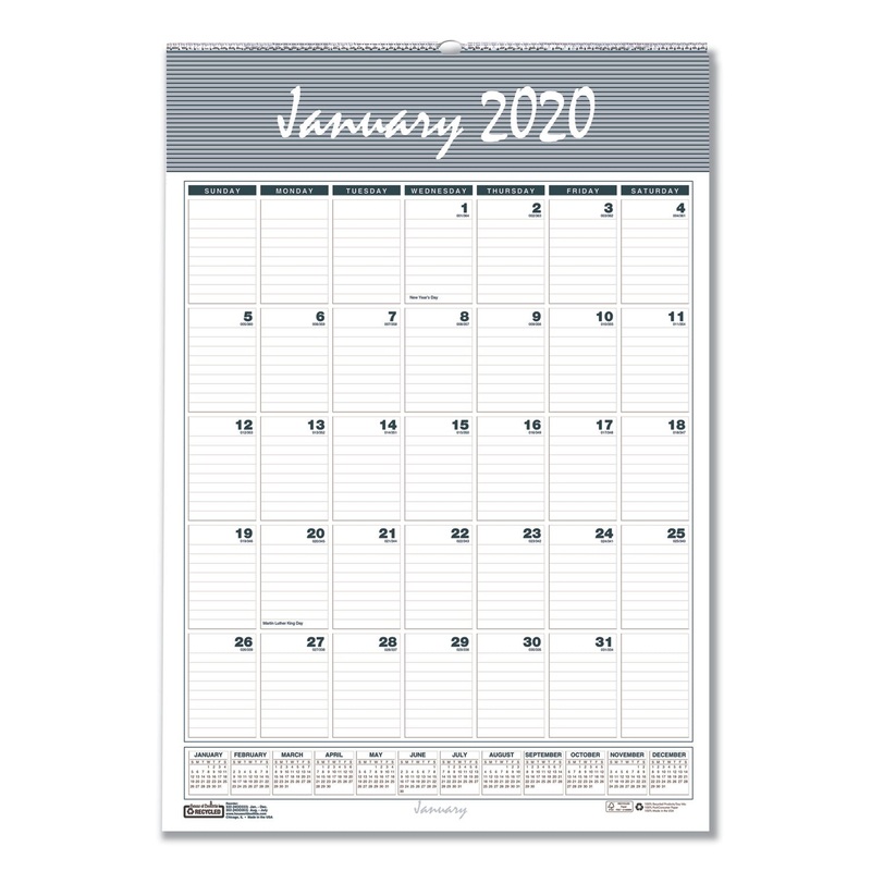 RECYCLED BAR HARBOR WIREBOUND MONTHLY WALL CALENDAR, 8 1/2 X 11, 2020