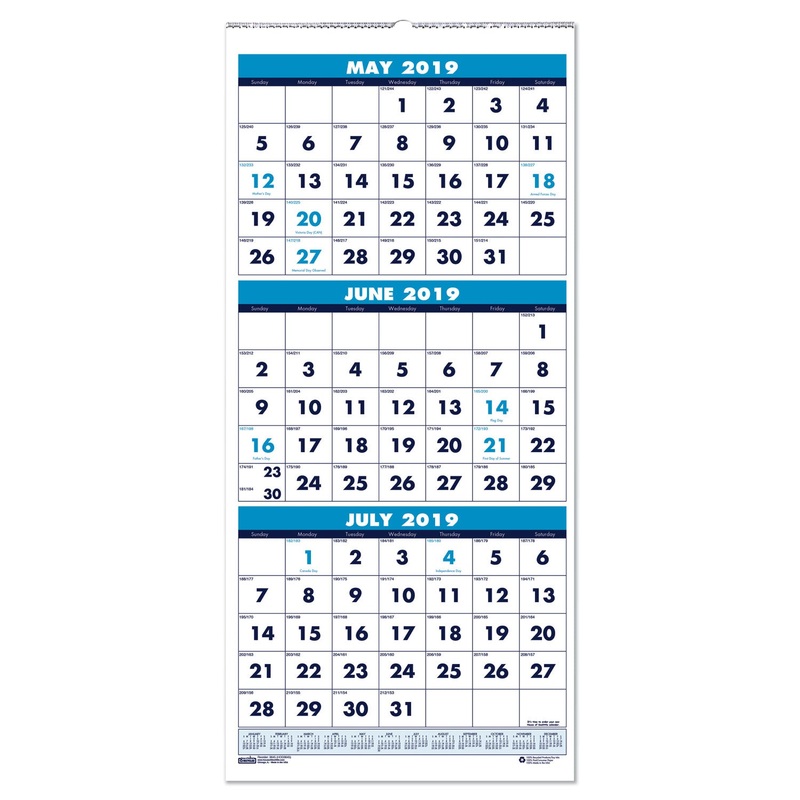 THREE-MONTH ACADEMIC WALL CALENDAR, 8 X 17, 14-MONTH (JUNE-JULY), 2019-2020