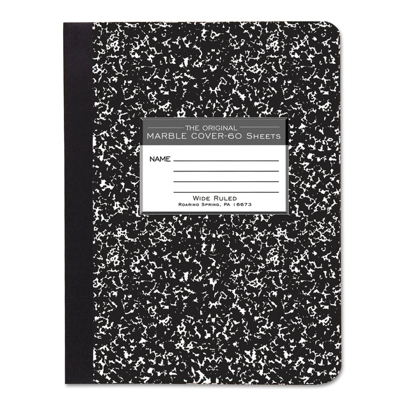 MARBLE COVER COMPOSITION BOOK, WIDE/LEGAL RULE, BLACK COVER, 9.75 X 7.5, 60 SHEETS