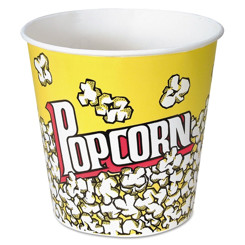 Paper Popcorn Bucket, 85 Oz, Popcorn Design, 15/pack