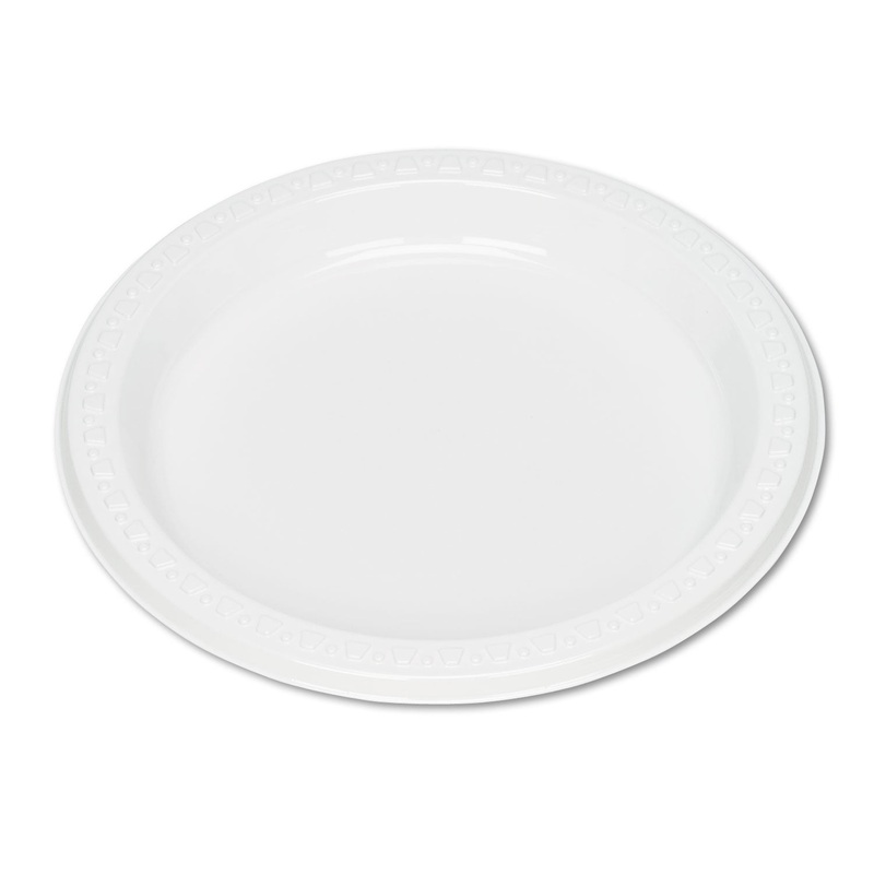 Plastic Dinnerware, Plates, 7″ Dia, White, 125/pack