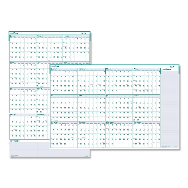 RECYCLED EXPRESS TRACK REVERSIBLE/ERASABLE YEARLY WALL CALENDAR, 24 X 37, 2020