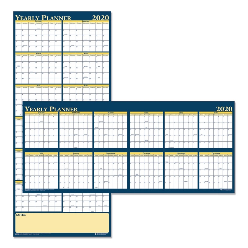 RECYCLED REVERSIBLE YEARLY WALL PLANNER, 60 X 26, 2020