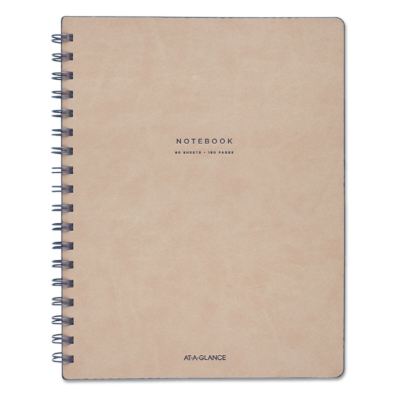 COLLECTION TWINWIRE NOTEBOOK, 1 SUBJECT, WIDE/LEGAL RULE, TAN/NAVY BLUE COVER, 9.5 X 7.25, 80 SHEETS