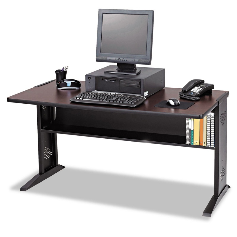 COMPUTER DESK WITH REVERSIBLE TOP, 47.5W X 28D X 30H, MAHOGANY/MEDIUM OAK/BLACK