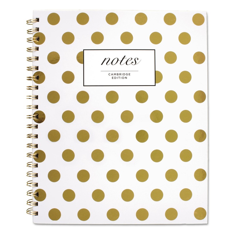 GOLD DOTS HARDCOVER NOTEBOOK, 1 SUBJECT, WIDE/LEGAL RULE, WHITE/GOLD DOTS COVER, 11 X 8.88, 80 SHEETS
