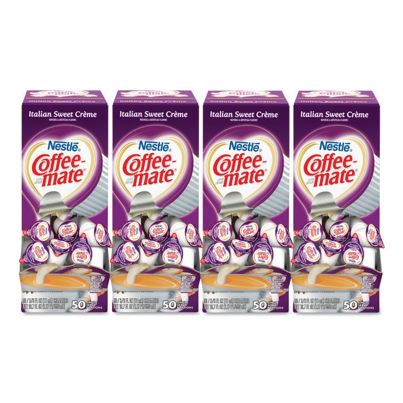 LIQUID COFFEE CREAMER, ITALIAN SWEET CREME, 0.38 OZ MINI CUPS, 50/BOX, 4 BOXES/CARTON, 200 TOTAL/CARTON