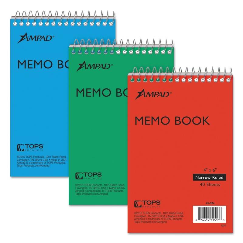 MEMO BOOKS, NARROW RULE, 6 X 4, WHITE, 40 SHEETS, 3/PACK