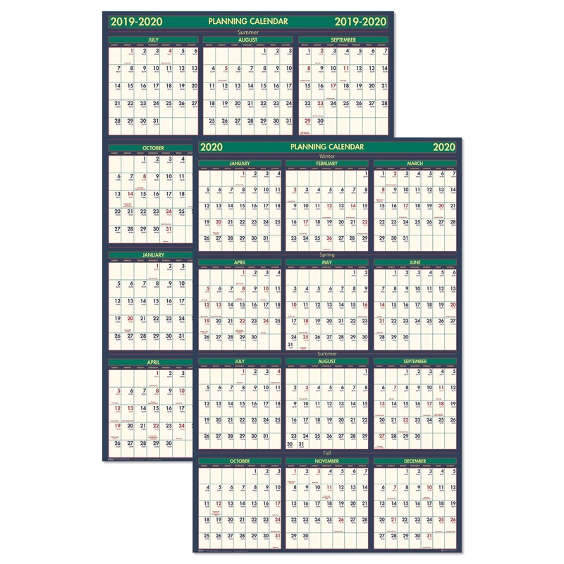 RECYCLED 4 SEASONS REVERSIBLE BUSINESS/ACADEMIC WALL CALENDAR, 24X37, 2019-2020