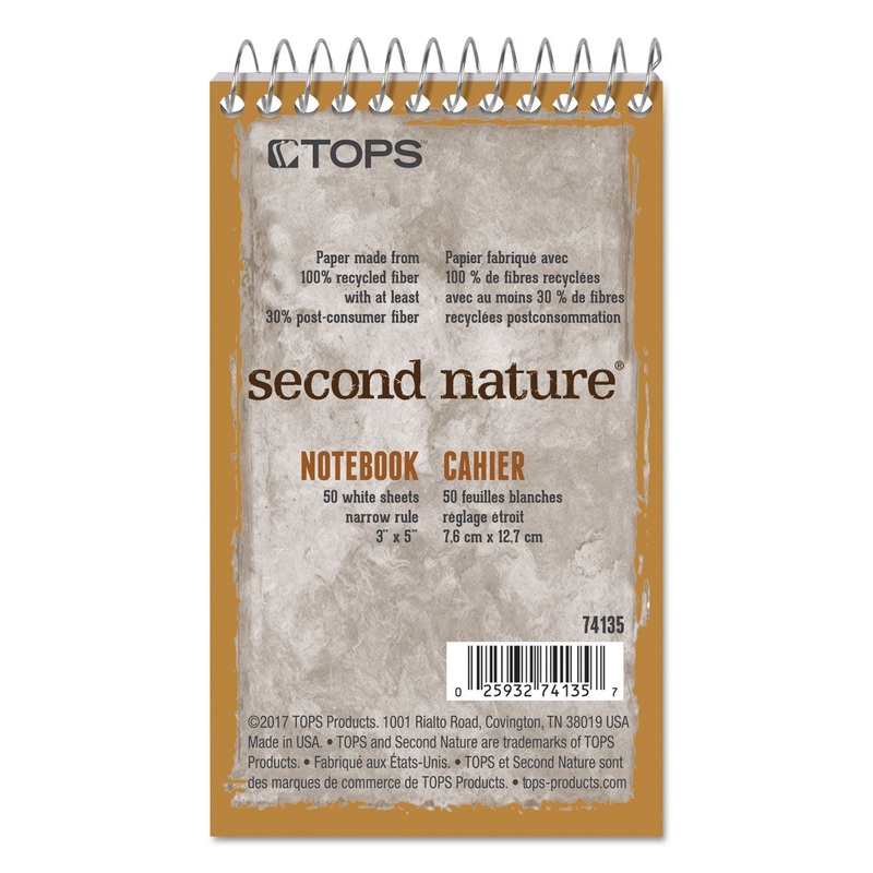 SECOND NATURE SINGLE SUBJECT WIREBOUND NOTEBOOKS, 1 SUBJECT, NARROW RULE, RANDOMLY ASSORTED COLOR COVERS, 3 X 5, 50 SHEETS
