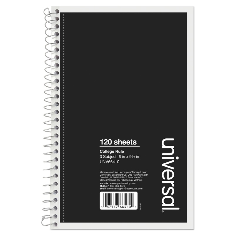 WIREBOUND NOTEBOOK, 3 SUBJECTS, MEDIUM/COLLEGE RULE, BLACK COVER, 9.5 X 6, 120 SHEETS