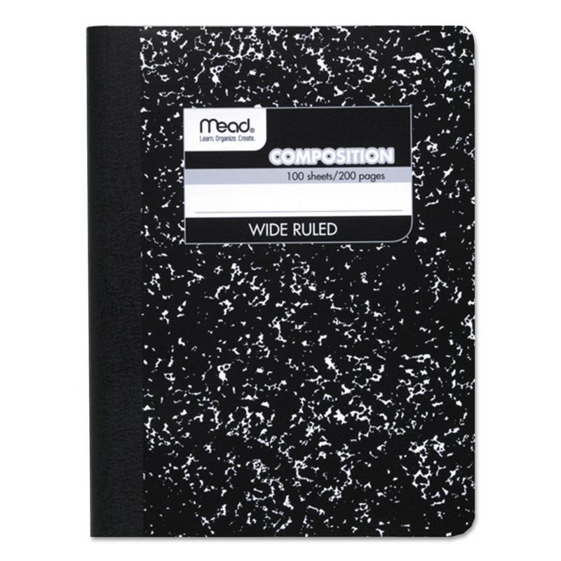 COMPOSITION BOOK, WIDE/LEGAL RULE, BLACK COVER, 9.75 X 7.5, 100 SHEETS