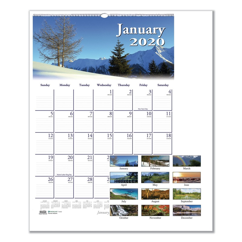 RECYCLED SCENIC BEAUTY MONTHLY WALL CALENDAR, 12 X 16 1/2, 2020