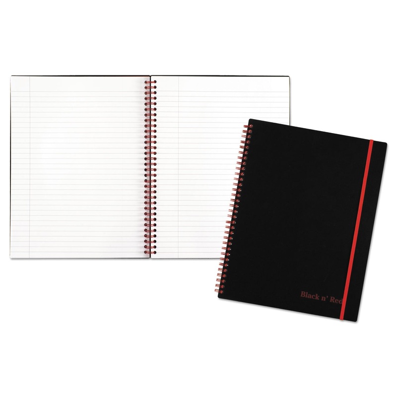 TWIN WIRE POLY COVER NOTEBOOK, WIDE/LEGAL RULE, BLACK COVER, 11 X 8.5, 70 SHEETS