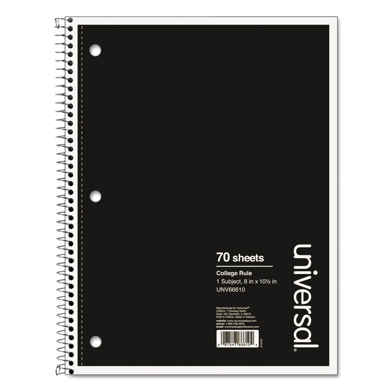 WIREBOUND NOTEBOOK, 1 SUBJECT, MEDIUM/COLLEGE RULE, BLACK COVER, 10.5 X 8, 70 SHEETS